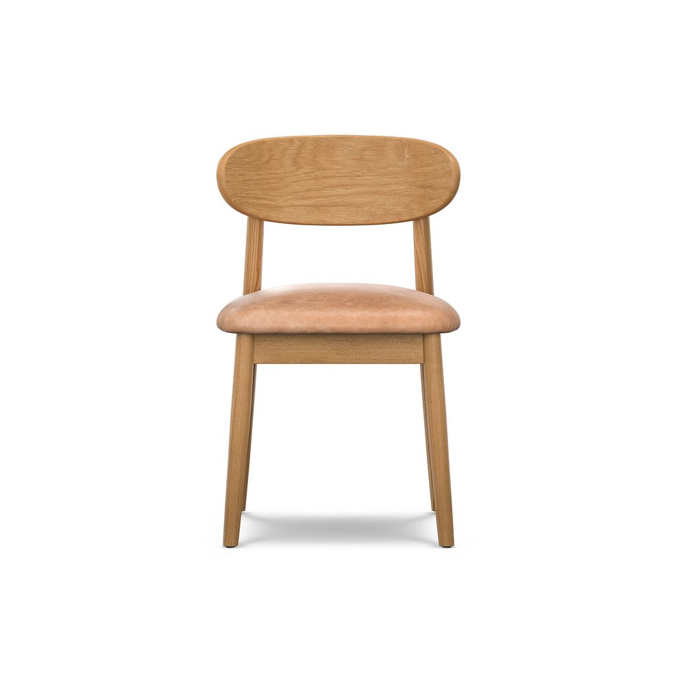 Modern Natural Oak Chair with Vintage Tan Leather Look Seat 2