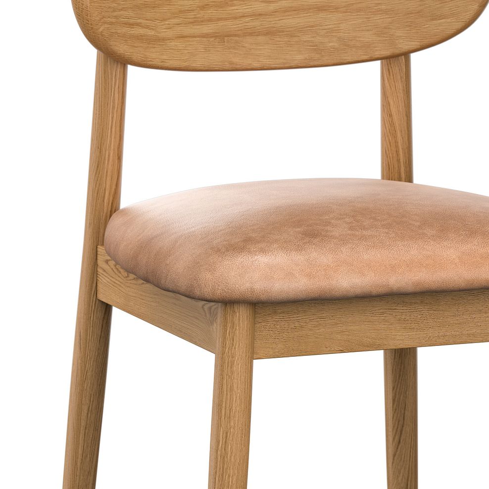 Modern Natural Oak Chair with Vintage Tan Leather Look Seat 5