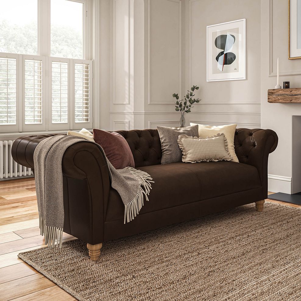 Montgomery 3 Seater Sofa in Dark Brown Leather 1