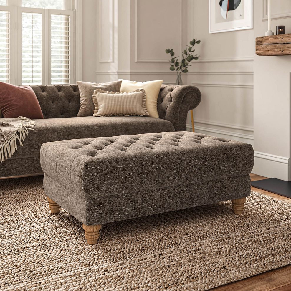 Montgomery Footstool in Arlan Smokestone Fabric 1