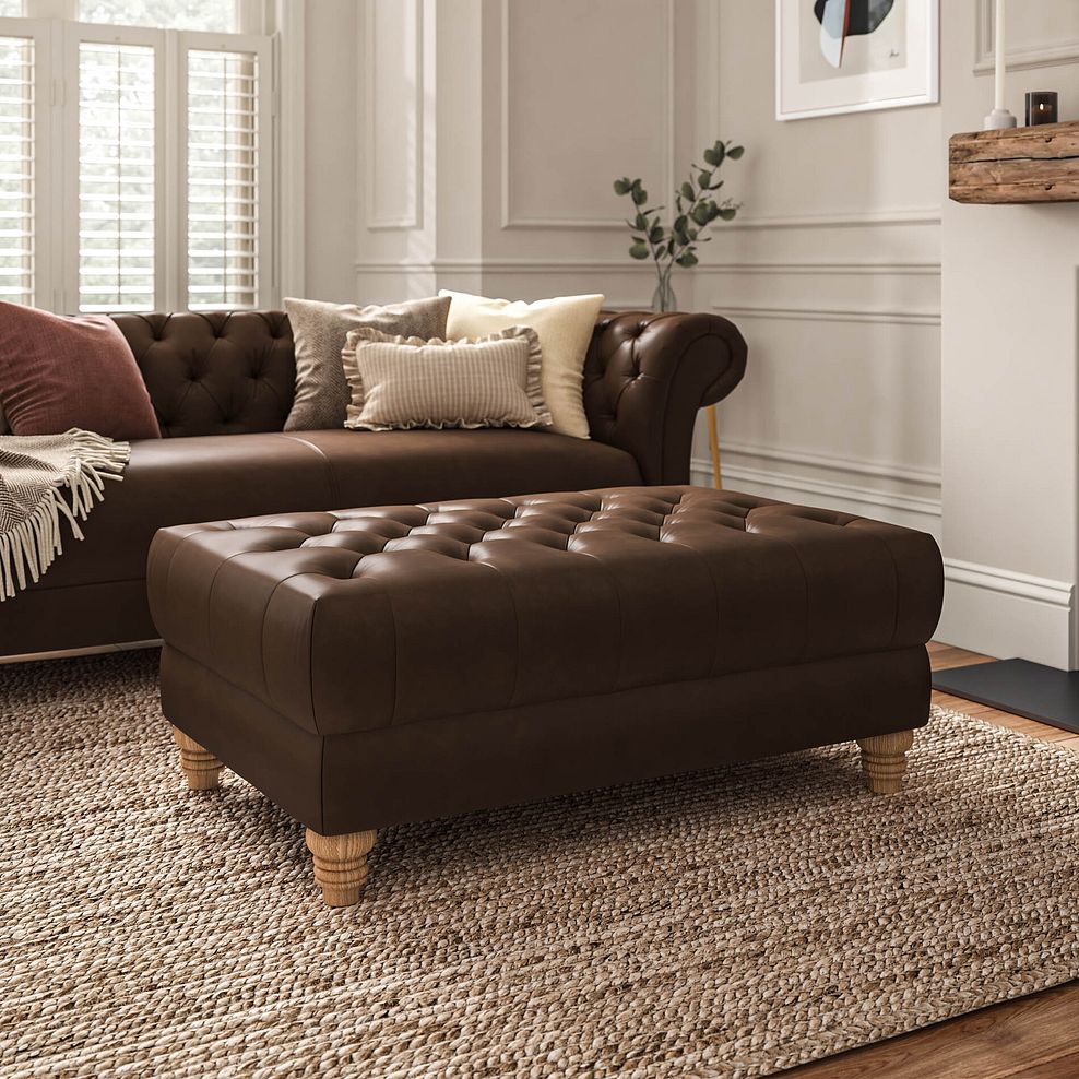 Montgomery Footstool in Dark Brown Leather 1