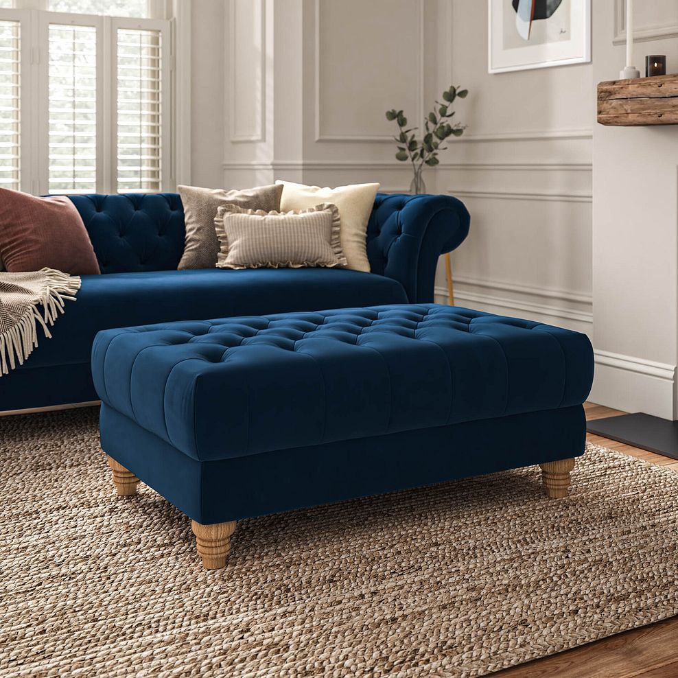 Montgomery Footstool in Navy Velvet 1