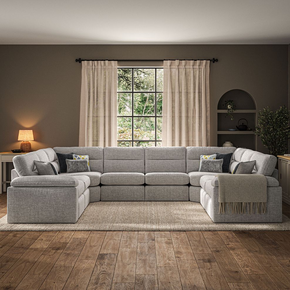 Morgan Large U-Shape Modular Corner Sofa in Santos Silver with Green and Grey Scatters - Group 11 1