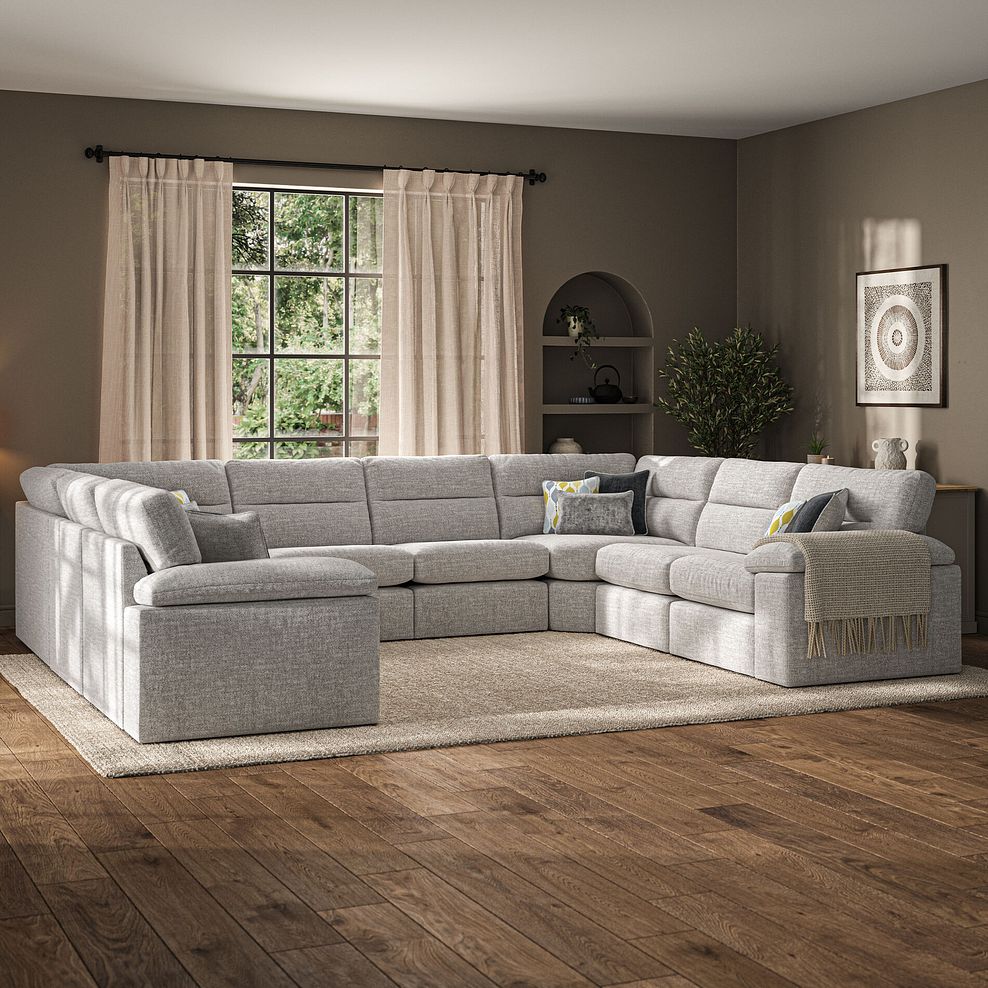 Morgan Large U-Shape Modular Corner Sofa in Santos Silver with Green and Grey Scatters - Group 11 2