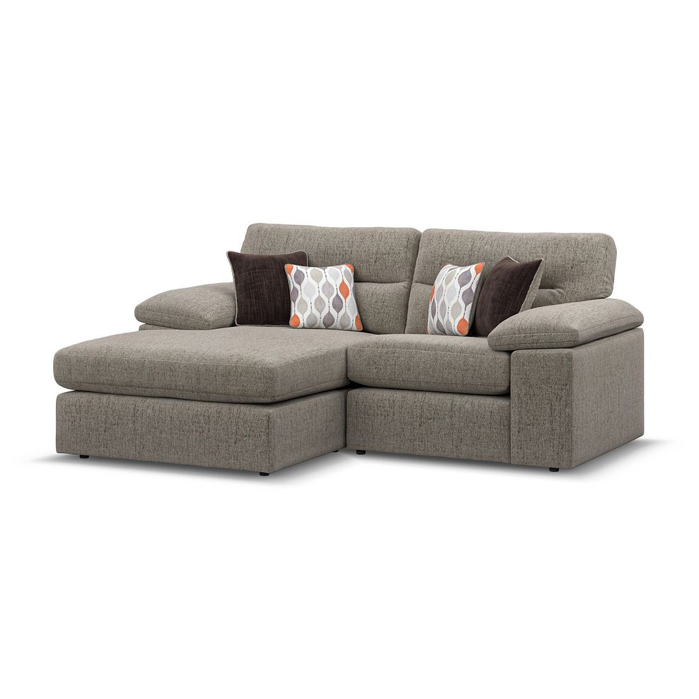 Morgan Modular 2 Seater Left Hand Compact Chaise Sofa in in Santos Taupe with Orange and Beige Scatters - Group 12 1