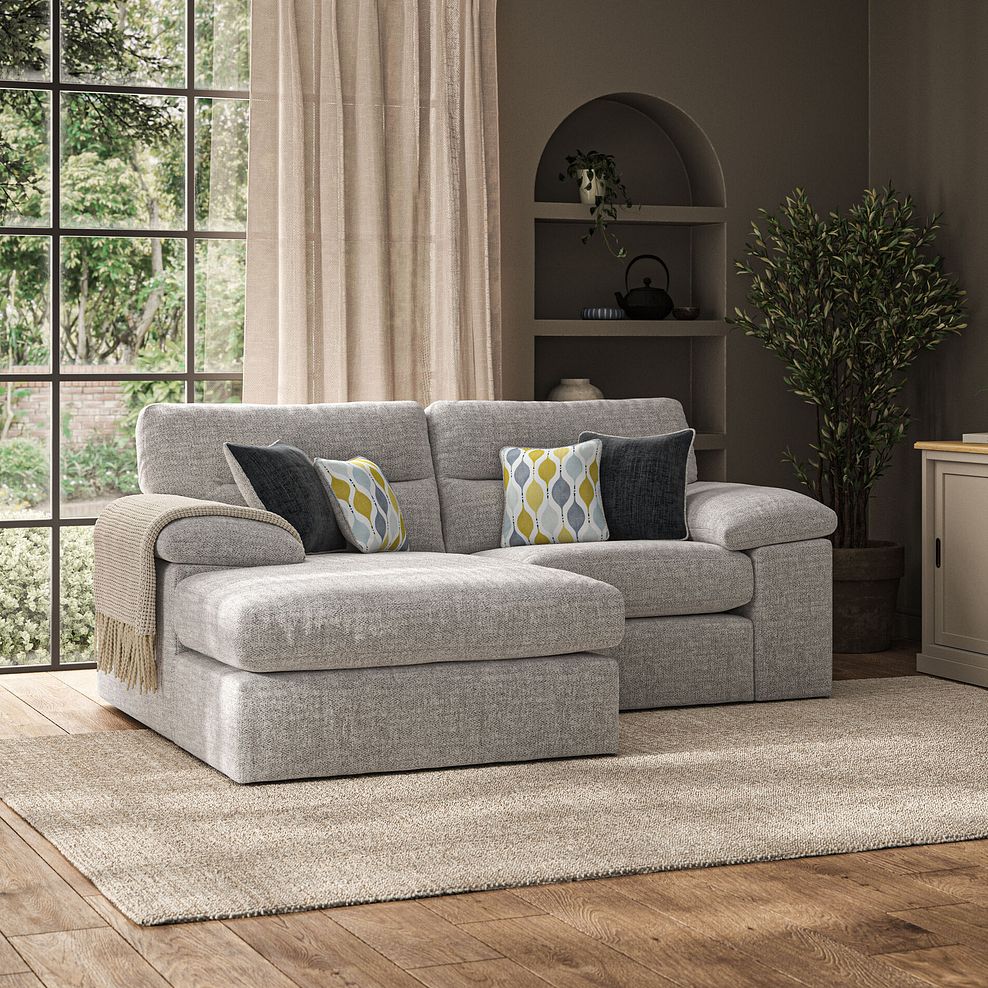 Morgan Modular 2 Seater Left Hand Compact Chaise Sofa in Santos Silver with Green and Grey Scatters - Group 12 2