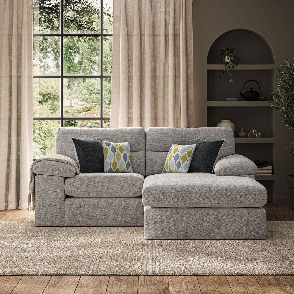 Morgan Modular 2 Seater Right Hand Compact Chaise Sofa in Santos Silver with Green and Grey Scatters - Group 13 2