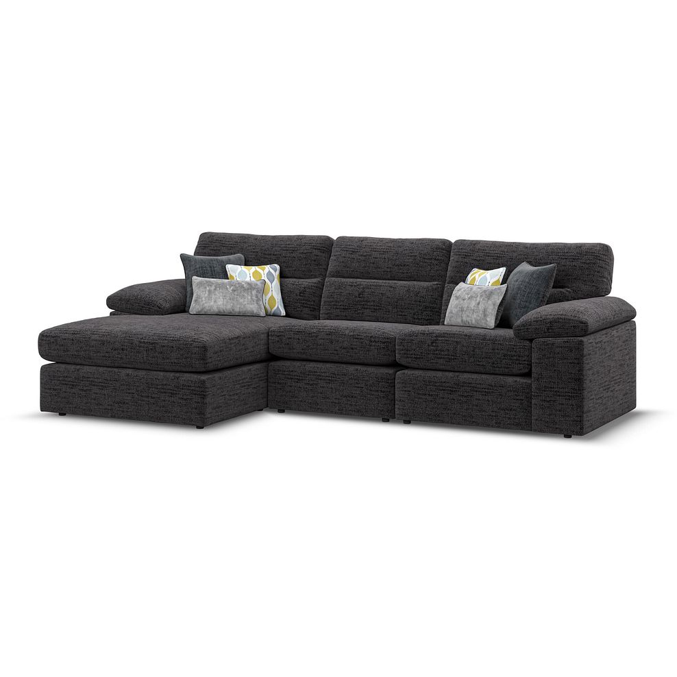 Morgan Modular 3 Seater Left Hand Chaise Sofa in Santos Black with Green and Grey Scatters - Group 14 1