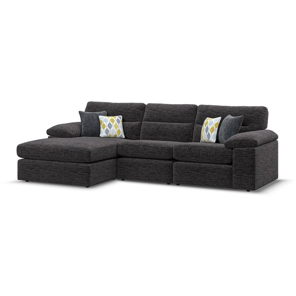 Morgan Modular 3 Seater Left Hand Chaise Sofa in Santos Black with Green and Grey Scatters - Group 14 1