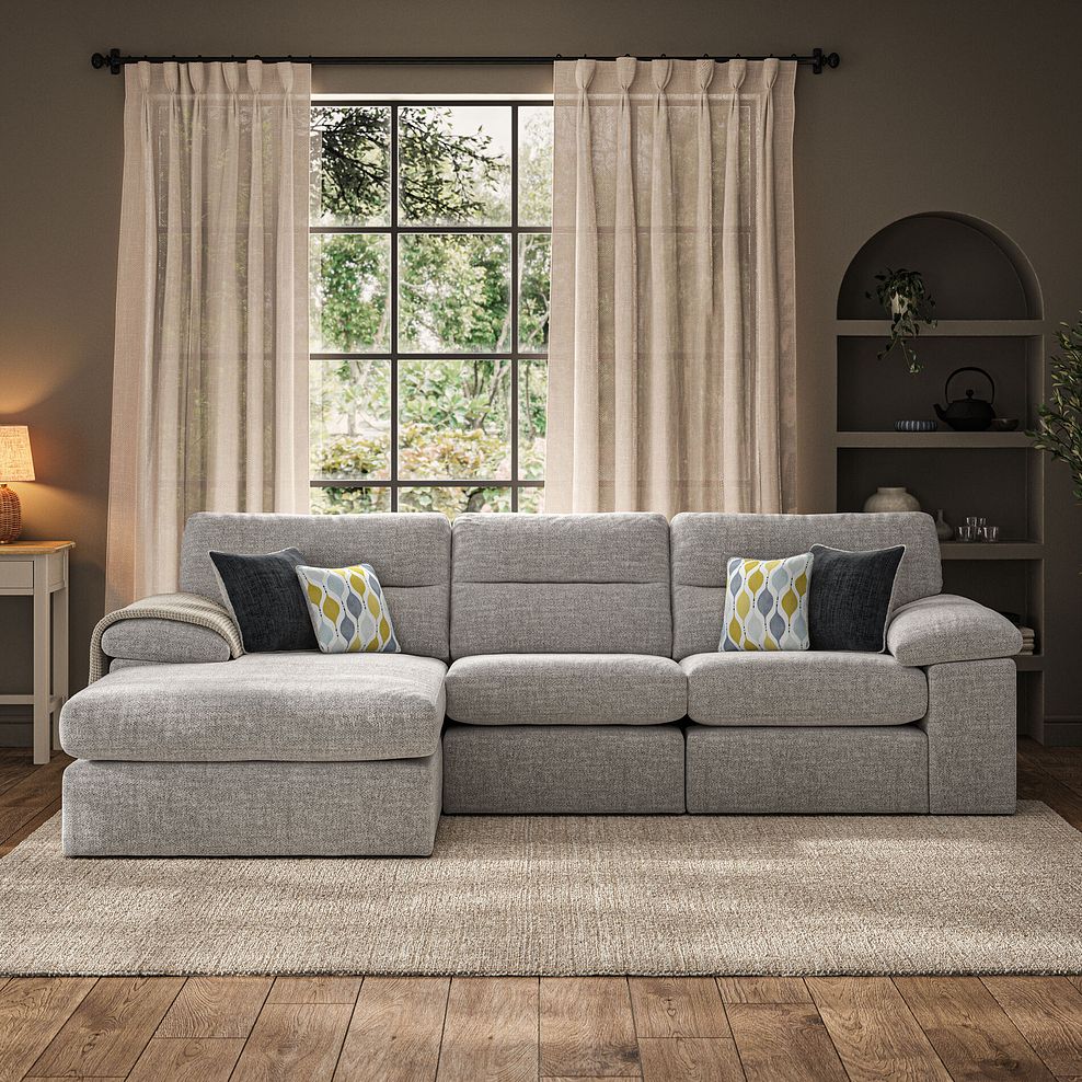 Morgan Modular 3 Seater Left Hand Chaise Sofa in Santos Silver with Green and Grey Scatters - Group 14 1