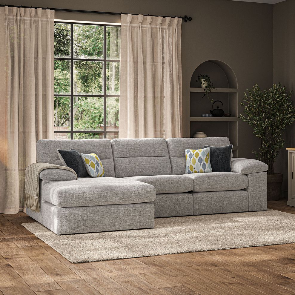Morgan Modular 3 Seater Left Hand Chaise Sofa in Santos Silver with Green and Grey Scatters - Group 14 2