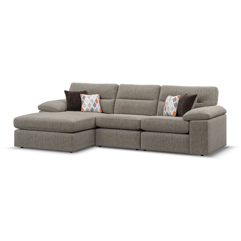 Morgan Modular 3 Seater Left Hand Chaise Sofa in Santos Taupe with Orange and Beige Scatters - Group 14 1