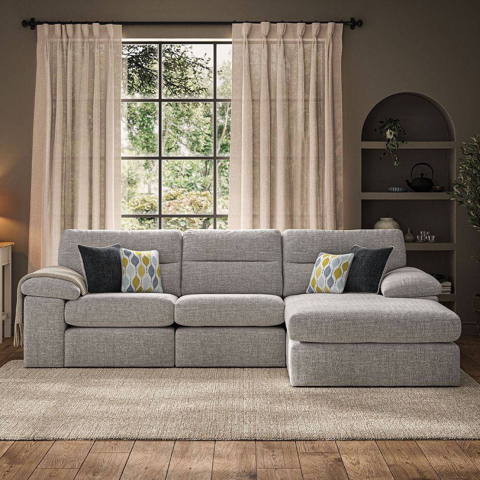 Morgan Modular 3 Seater Right Hand Chaise Sofa in Santos Silver with Green and Grey Scatters - Group 15 2