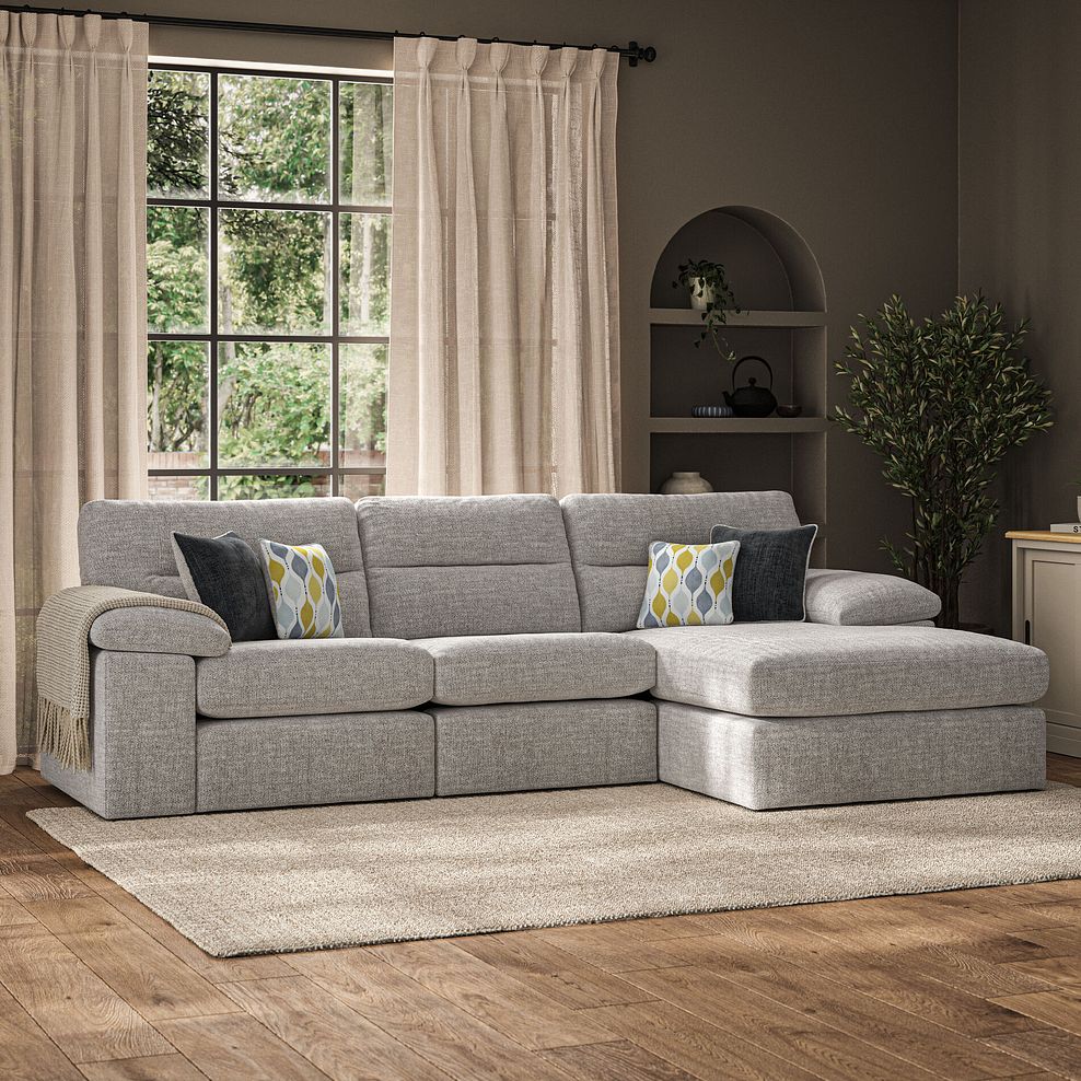 Morgan Modular 3 Seater Right Hand Chaise Sofa in Santos Silver with Green and Grey Scatters - Group 15 1