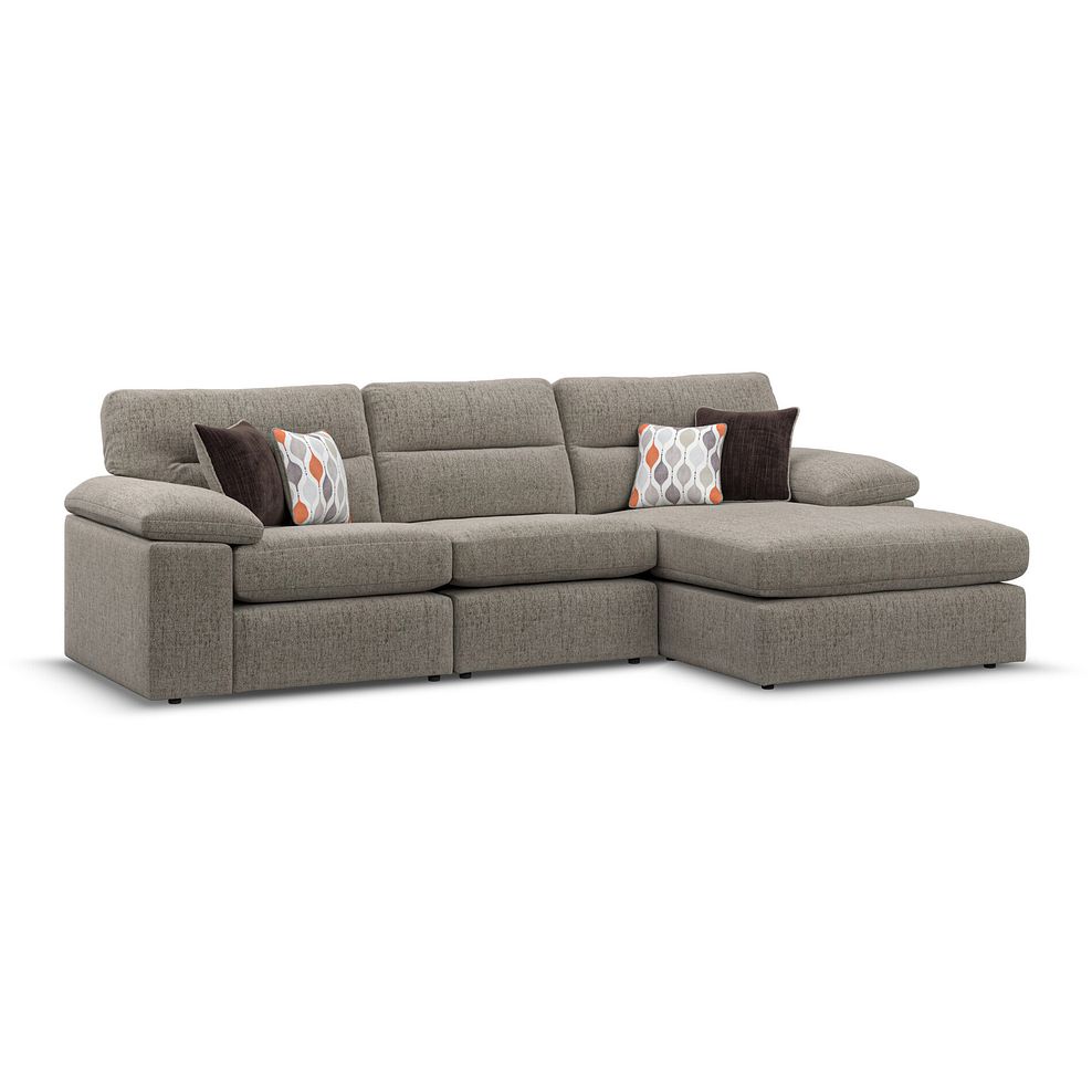 Morgan Modular 3 Seater Right Hand Chaise Sofa in Santos Taupe with Orange and Beige Scatters - Group 15 1