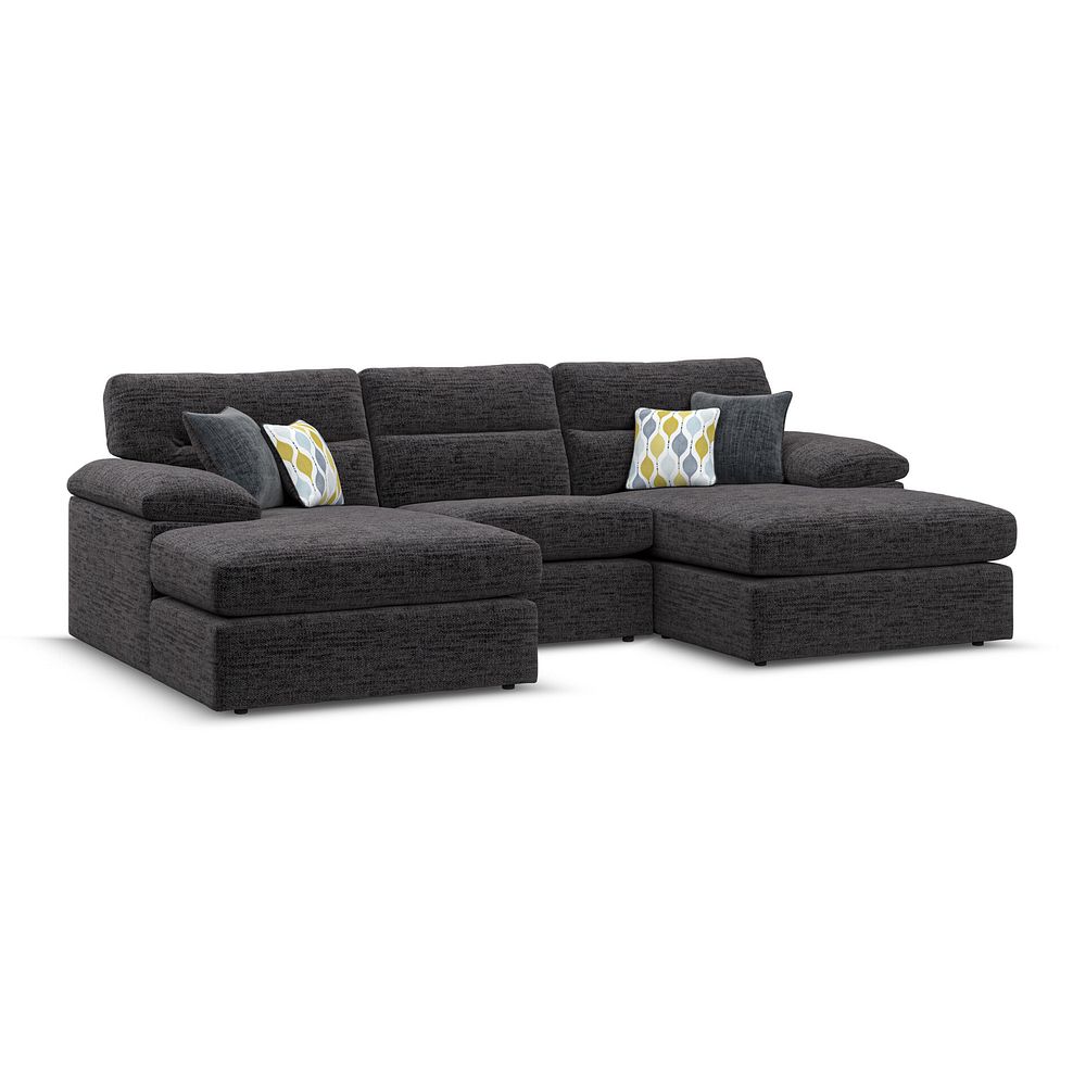 Morgan Modular 3 Seater U-Shape Chaise Sofa in Santos Black with Green and Grey Scatters - Group 16 1