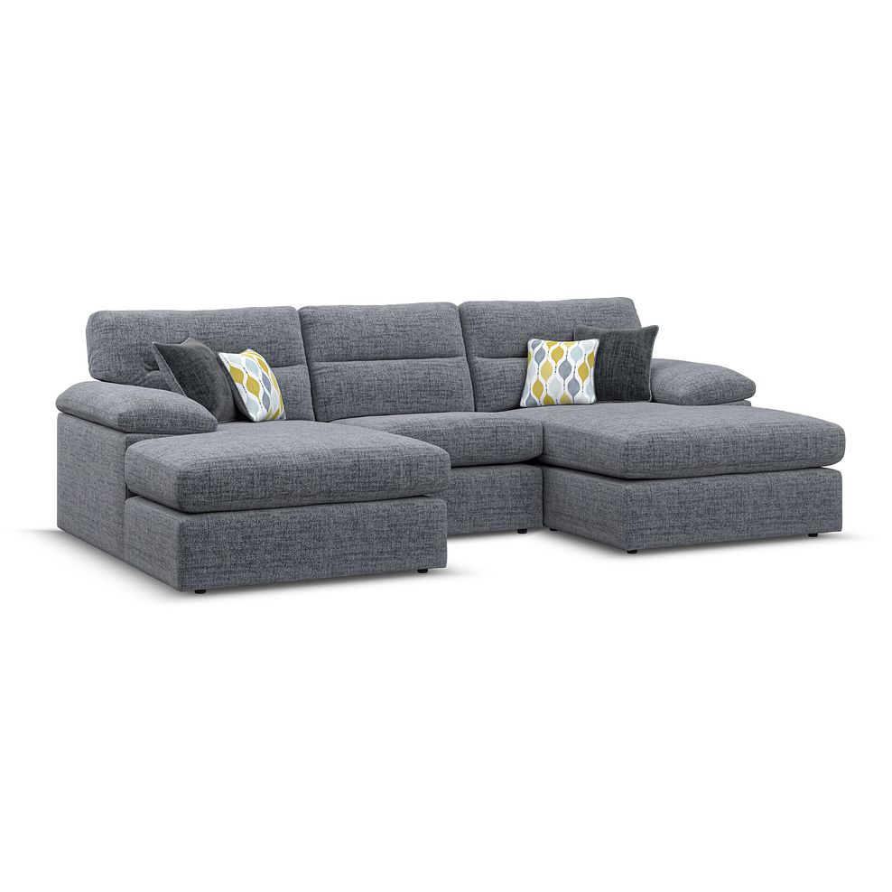 Morgan Modular 3 Seater U-Shape Chaise Sofa in Santos Grey with Green and Grey Scatters - Group 16 1