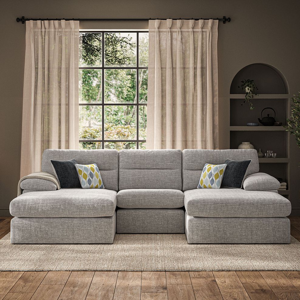Morgan Modular 3 Seater U-Shape Chaise Sofa in Santos Silver with Green and Grey Scatters - Group 16 1