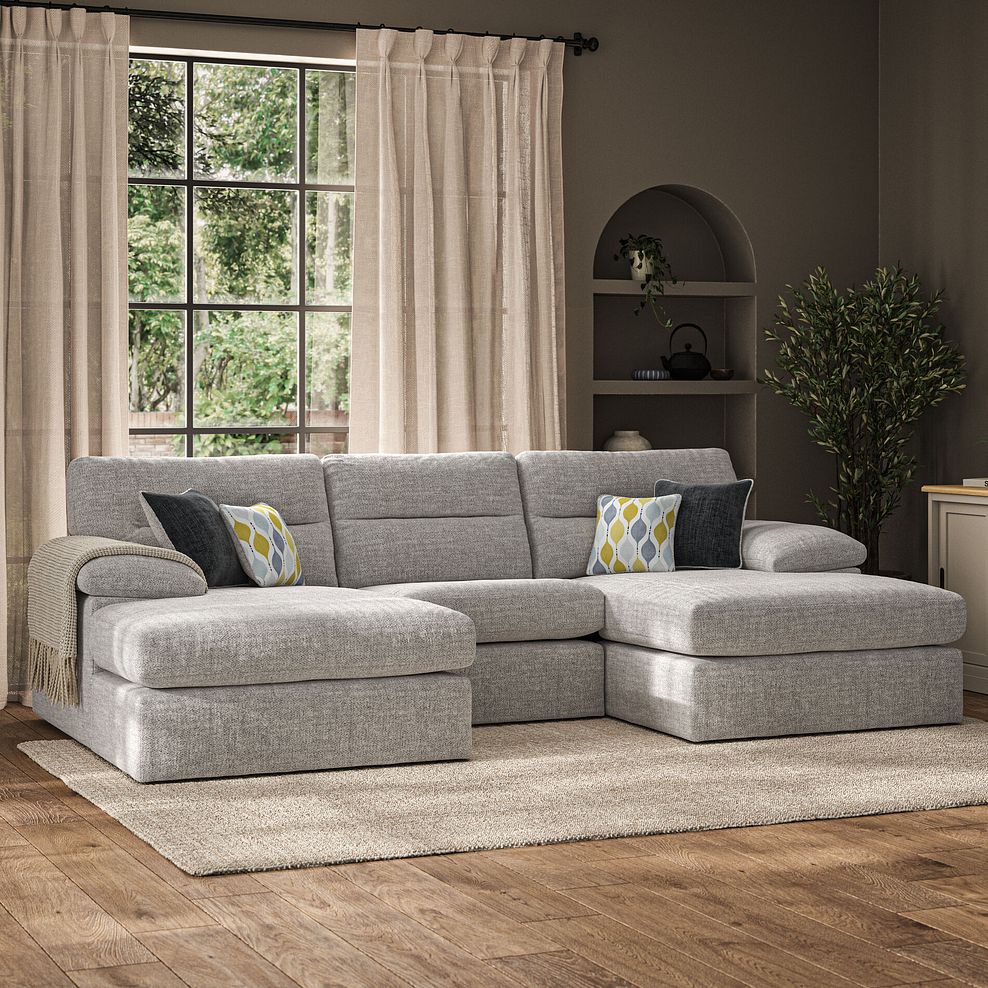 Morgan Modular 3 Seater U-Shape Chaise Sofa in Santos Silver with Green and Grey Scatters - Group 16 2