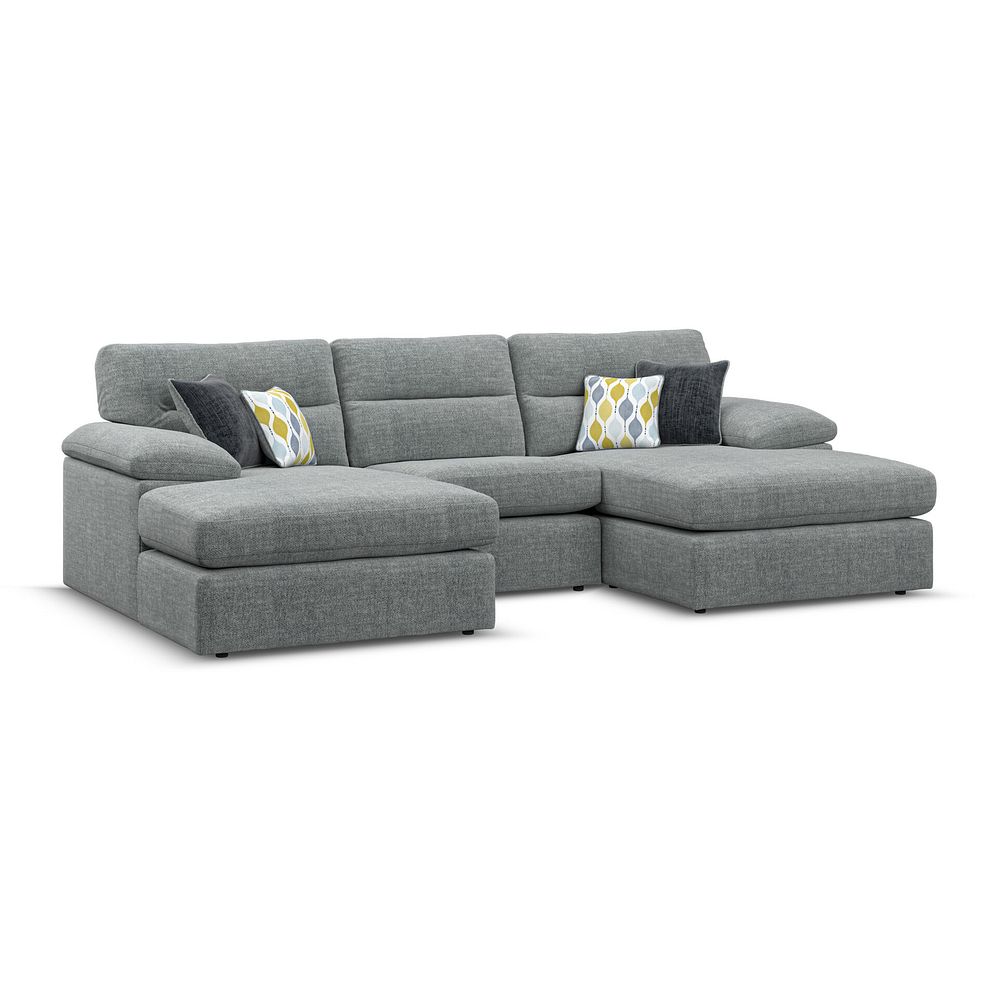 Morgan Modular 3 Seater U-Shape Chaise Sofa in Santos Steel with Green and Grey Scatters - Group 16 1