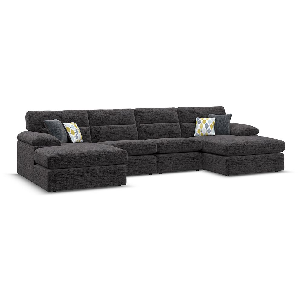 Morgan Modular 4 Seater U-Shape Chaise Sofa in Santos Black with Green and Grey Scatters - Group 17 1