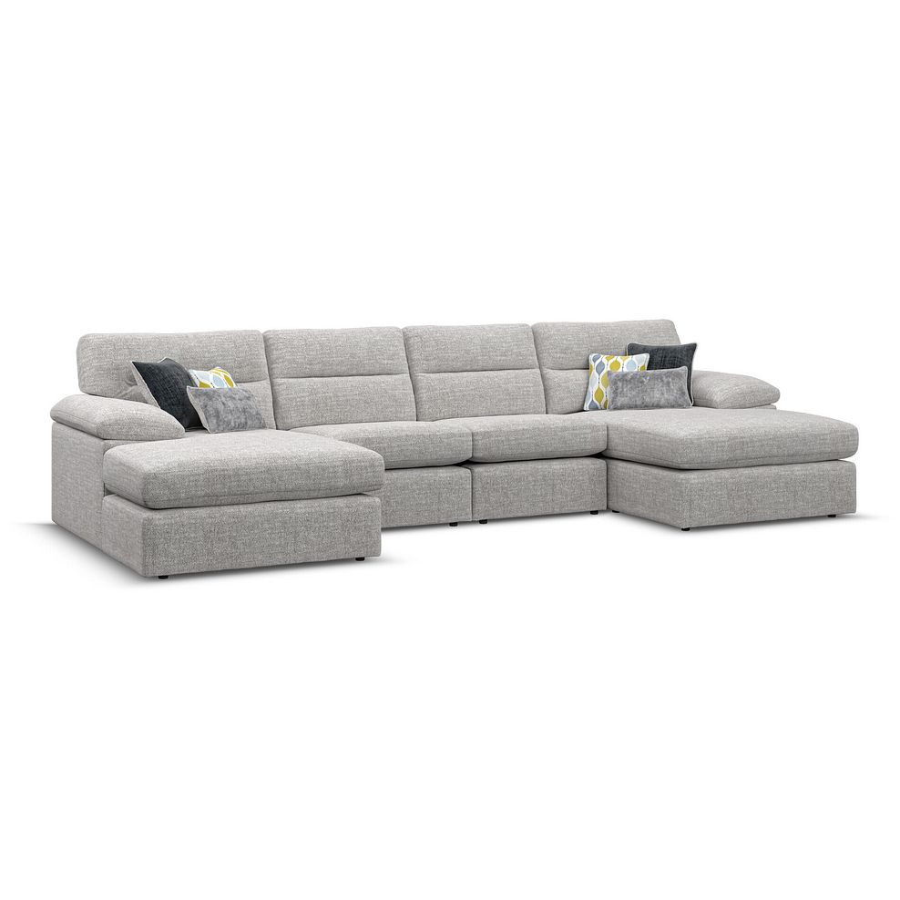 Morgan Modular 4 Seater U-Shape Chaise Sofa in Santos Silver with Green and Grey Scatters - Group 17 1