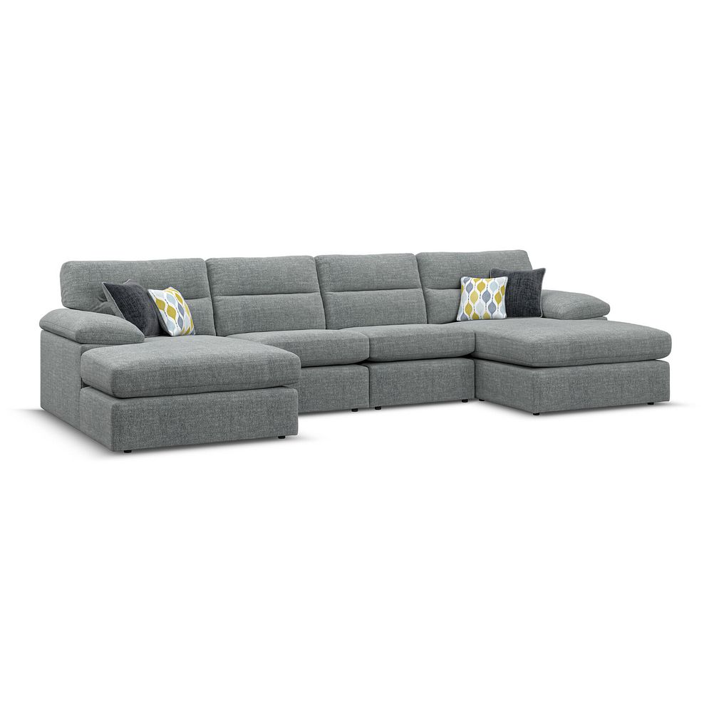 Morgan Modular 4 Seater U-Shape Chaise Sofa in Santos Steel with Green and Grey Scatters - Group 17 1