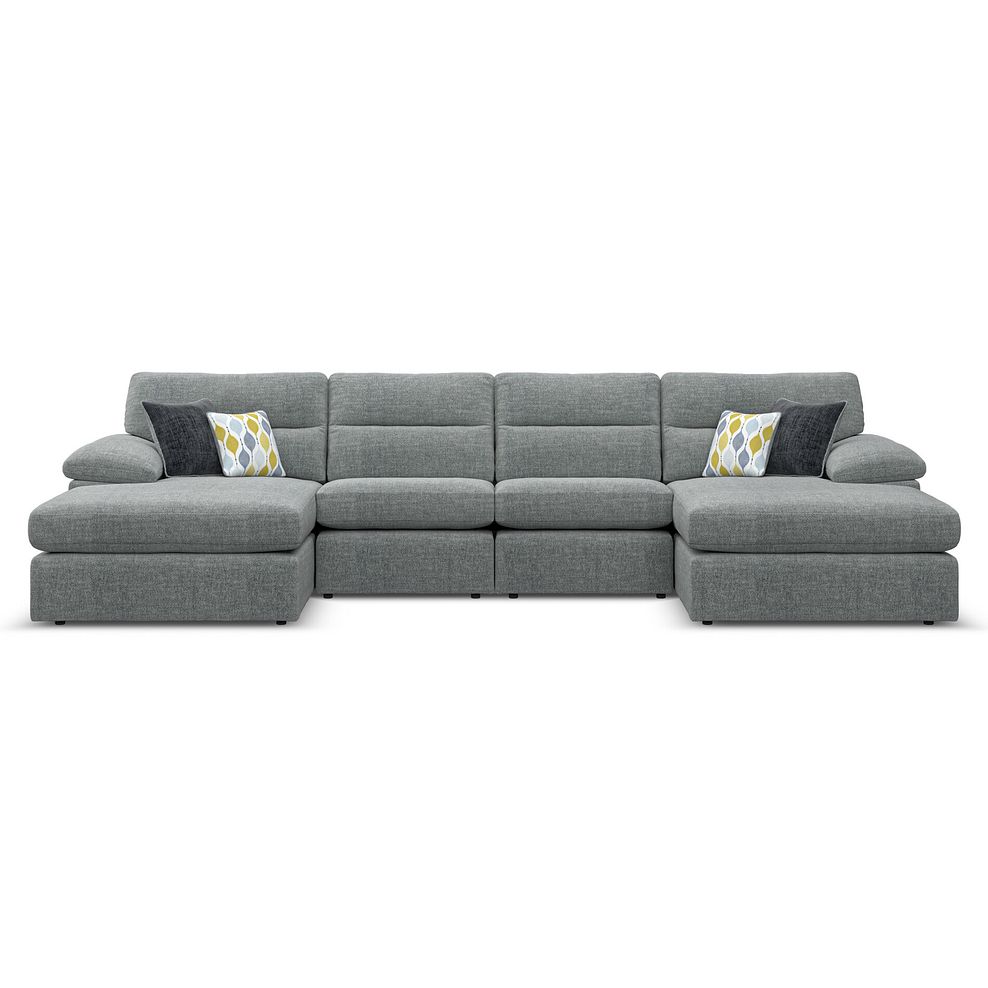 Morgan Modular 4 Seater U-Shape Chaise Sofa in Santos Steel with Green and Grey Scatters - Group 17 2