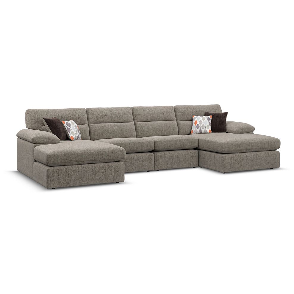 Morgan Modular 4 Seater U-Shape Chaise Sofa in Santos Taupe with Orange and Beige Scatters - Group 17 1