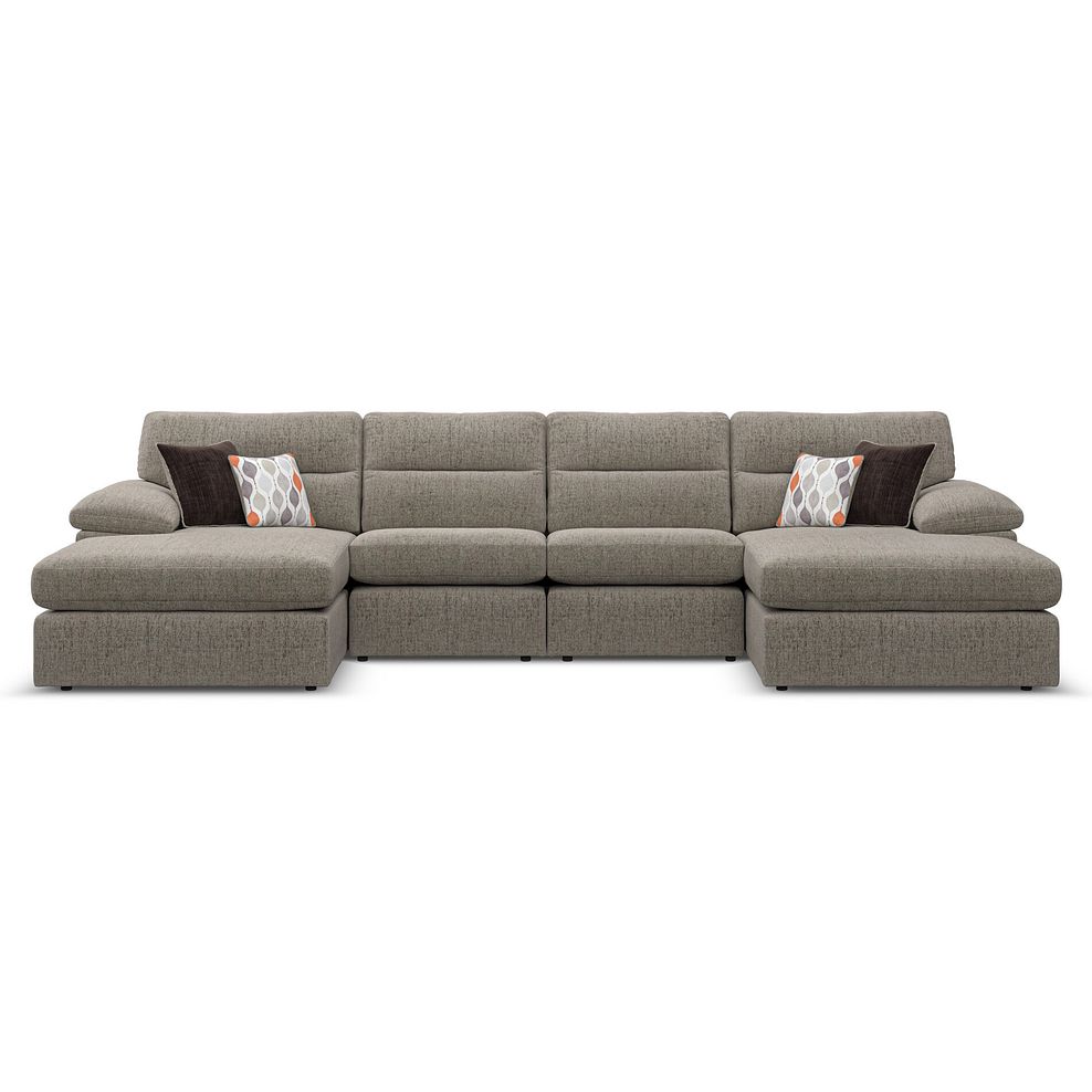 Morgan Modular 4 Seater U-Shape Chaise Sofa in Santos Taupe with Orange and Beige Scatters - Group 17 2