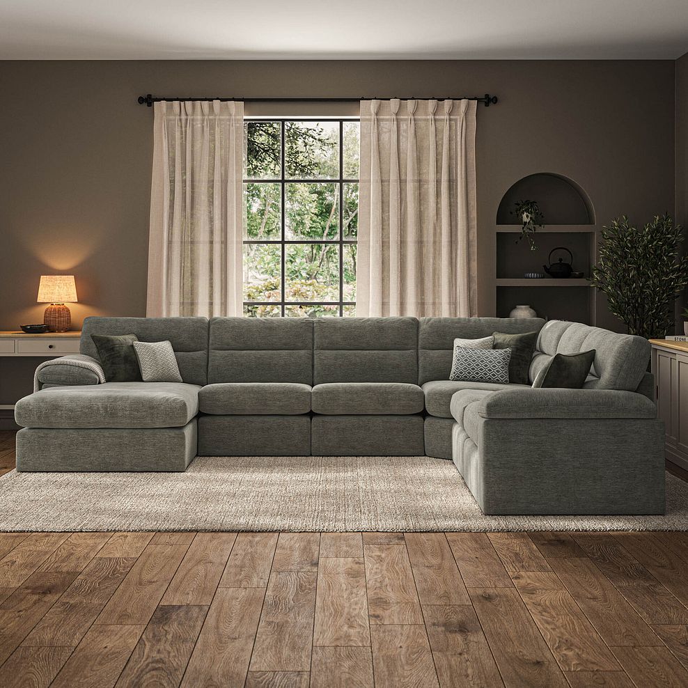 Morgan Modular 6 Seater Left Hand Corner Sofa with Chaise in Olive Green Fabric - Group 18 1