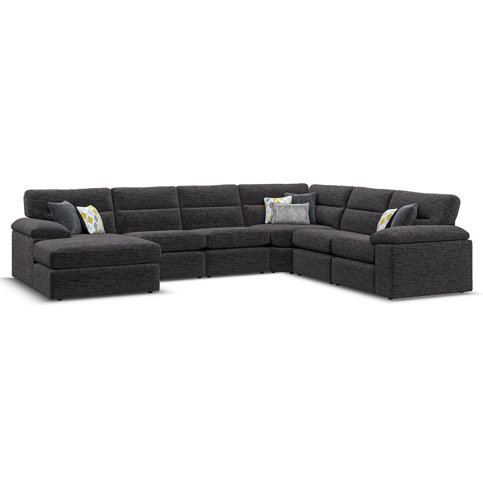 Morgan  Modular 6 Seater Left Hand Corner Sofa with Chaise in Santos Black with Green and Grey Scatters - Group 18 1