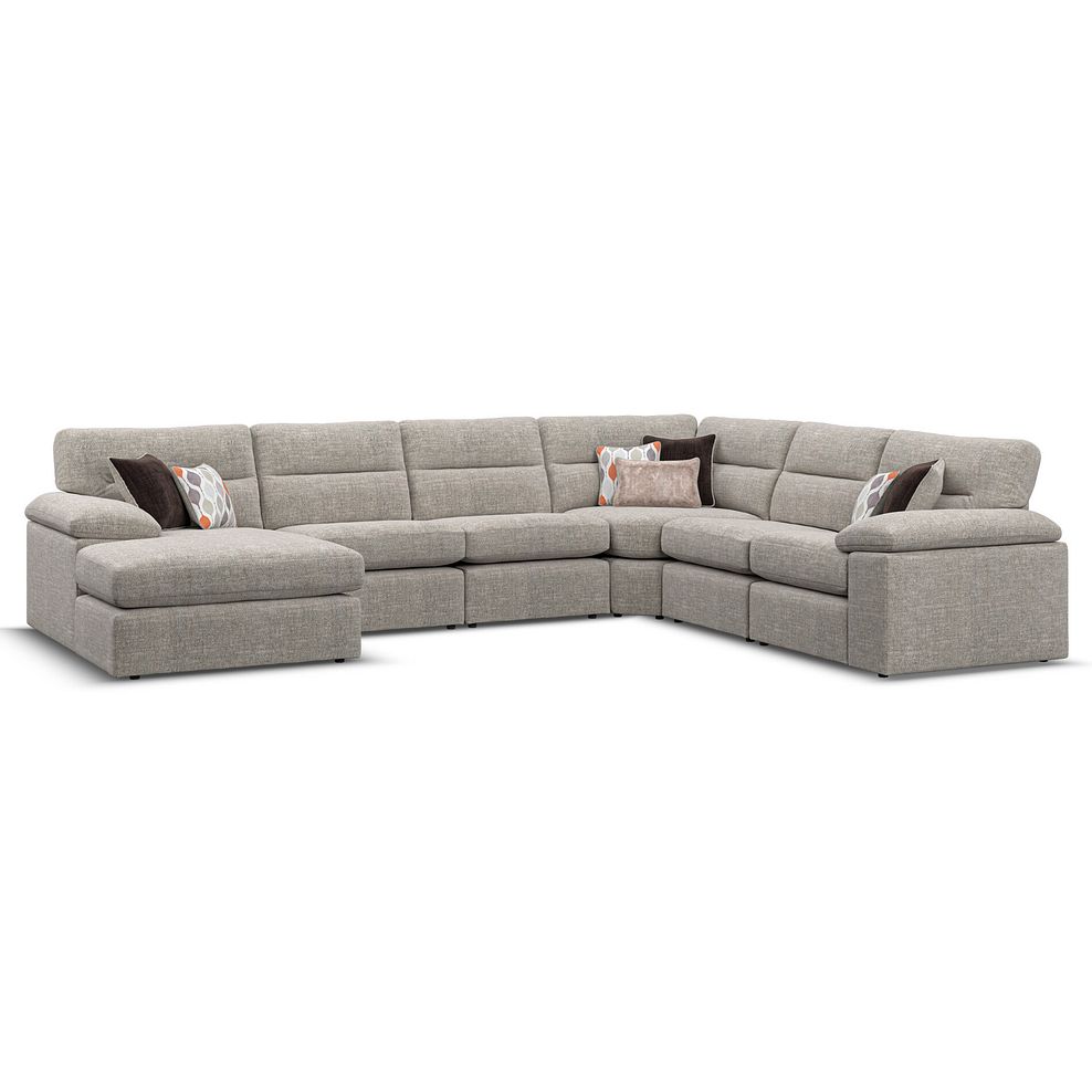 Morgan  Modular 6 Seater Left Hand Corner Sofa with Chaise in Santos Mink with Orange and Beige Scatters - Group 18 1