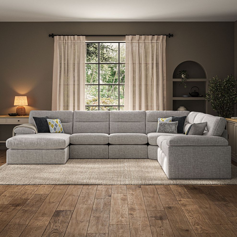 Morgan  Modular 6 Seater Left Hand Corner Sofa with Chaise in Santos Silver with Green and Grey Scatters - Group 18 2