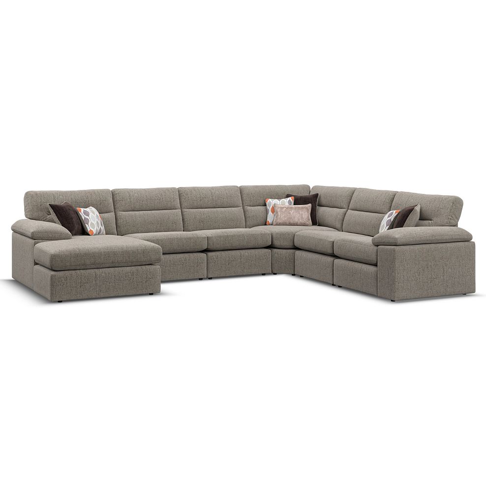 Morgan  Modular 6 Seater Left Hand Corner Sofa with Chaise in Santos Taupe with Orange and Beige Scatters - Group 18 1