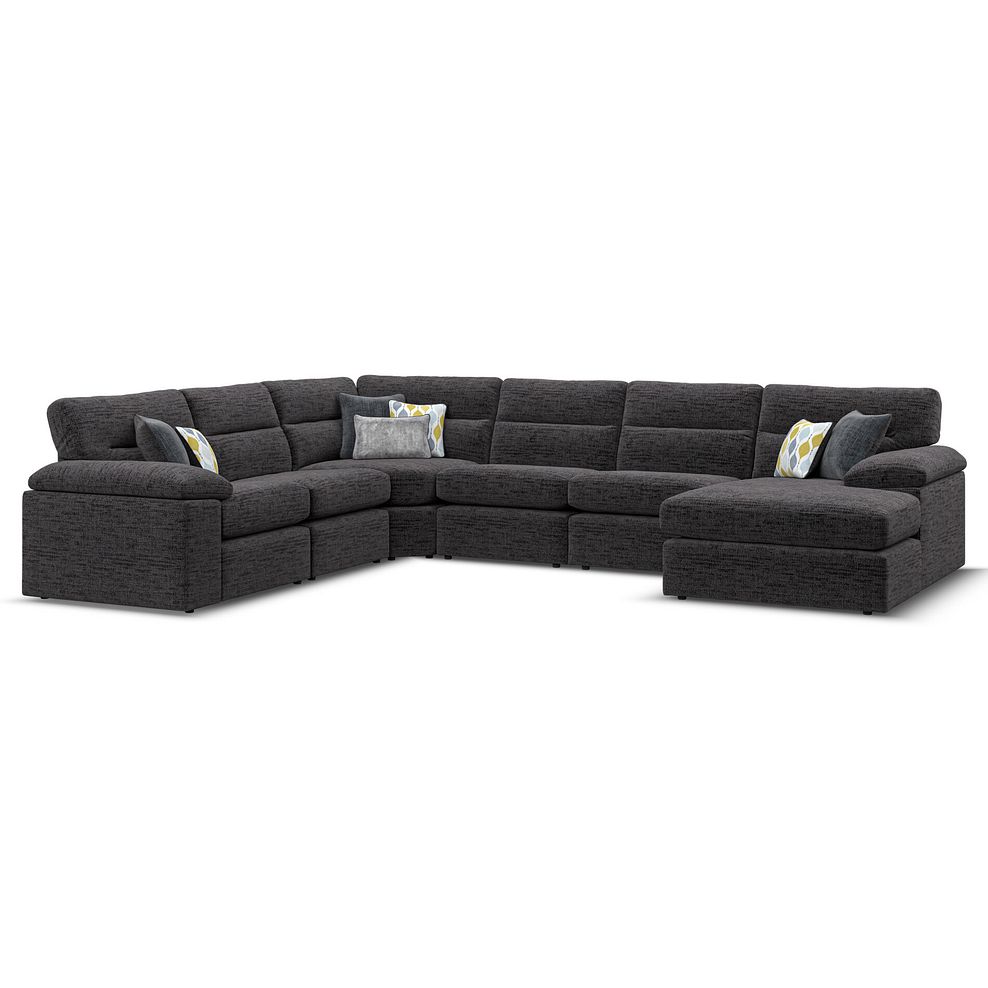 Morgan Modular 6 Seater Right Hand Corner Sofa with Chaise in Santos Black with Green and Grey Scatters - Group 19 1