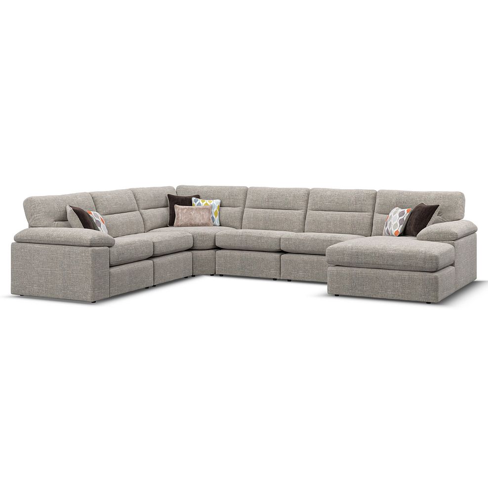 Morgan Modular 6 Seater Right Hand Corner Sofa with Chaise in Santos Mink with Orange and Beige Scatters - Group 19 1