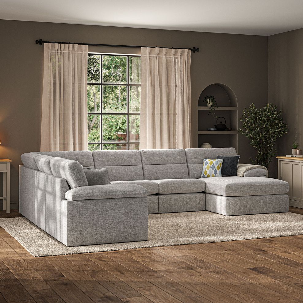 Morgan Modular 6 Seater Right Hand Corner Sofa with Chaise in Santos Silver with Green and Grey Scatters - Group 19 2