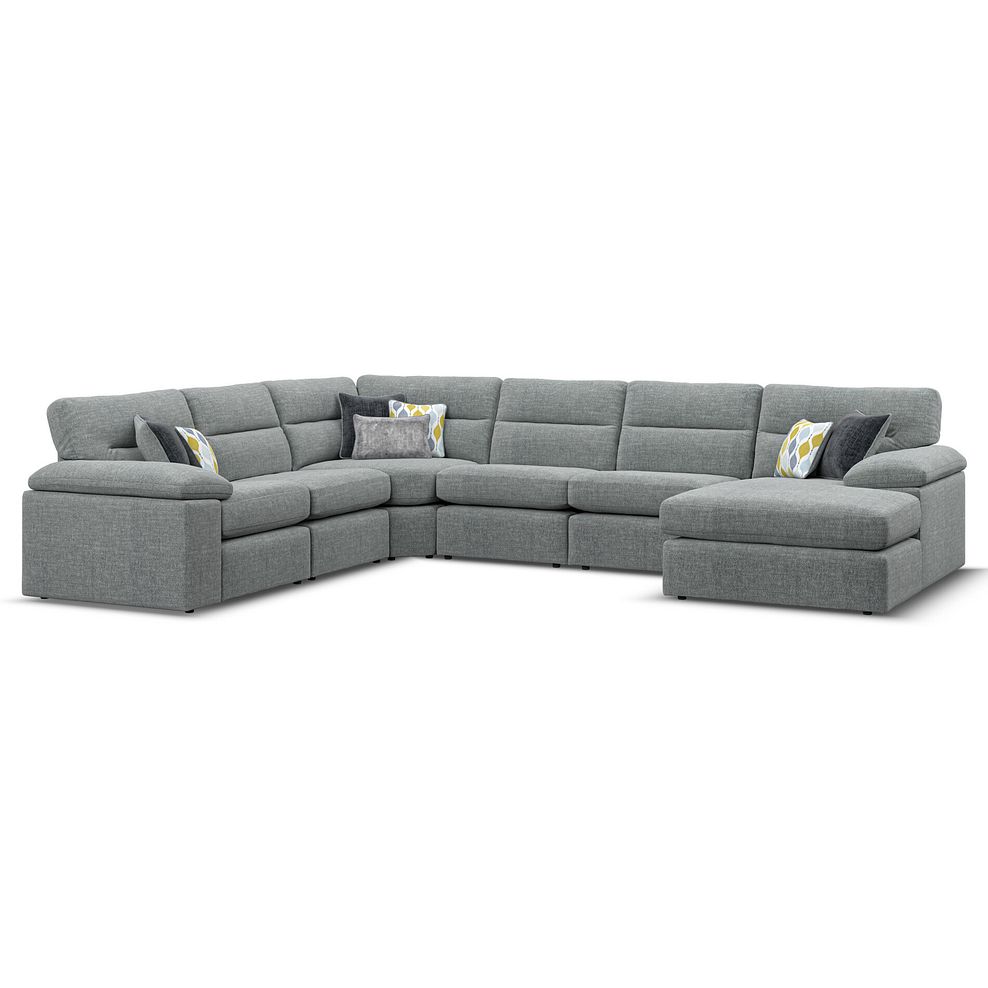Morgan Modular 6 Seater Right Hand Corner Sofa with Chaise in Santos Steel with Green and Grey Scatters - Group 19 1
