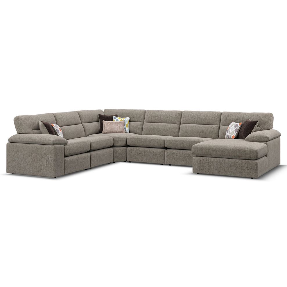 Morgan Modular 6 Seater Right Hand Corner Sofa with Chaise in Santos Taupe with Orange and Beige Scatters - Group 19 1