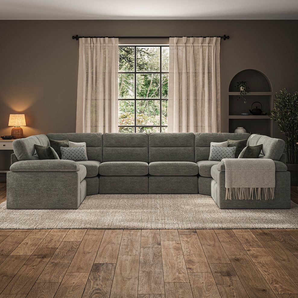 Morgan Small U-Shape Modular Corner Sofa in Olive Green Fabric - Group 10 1