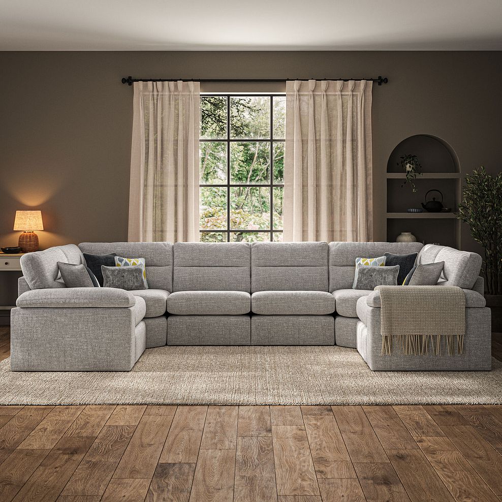 Morgan Small U-Shape Modular Corner Sofa in Santos Silver with Green and Grey Scatters - Group 10 2