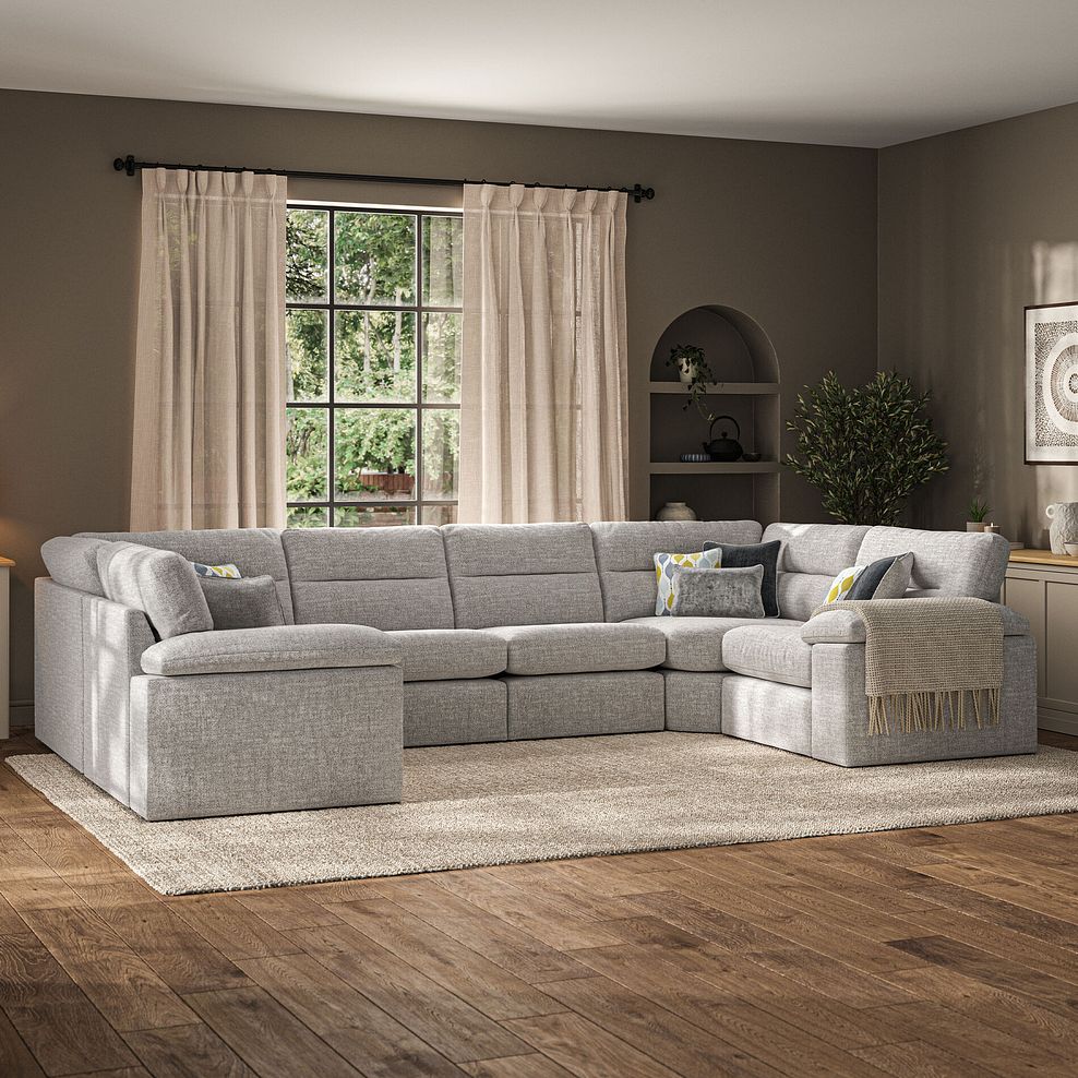 Morgan Small U-Shape Modular Corner Sofa in Santos Silver with Green and Grey Scatters - Group 10 1