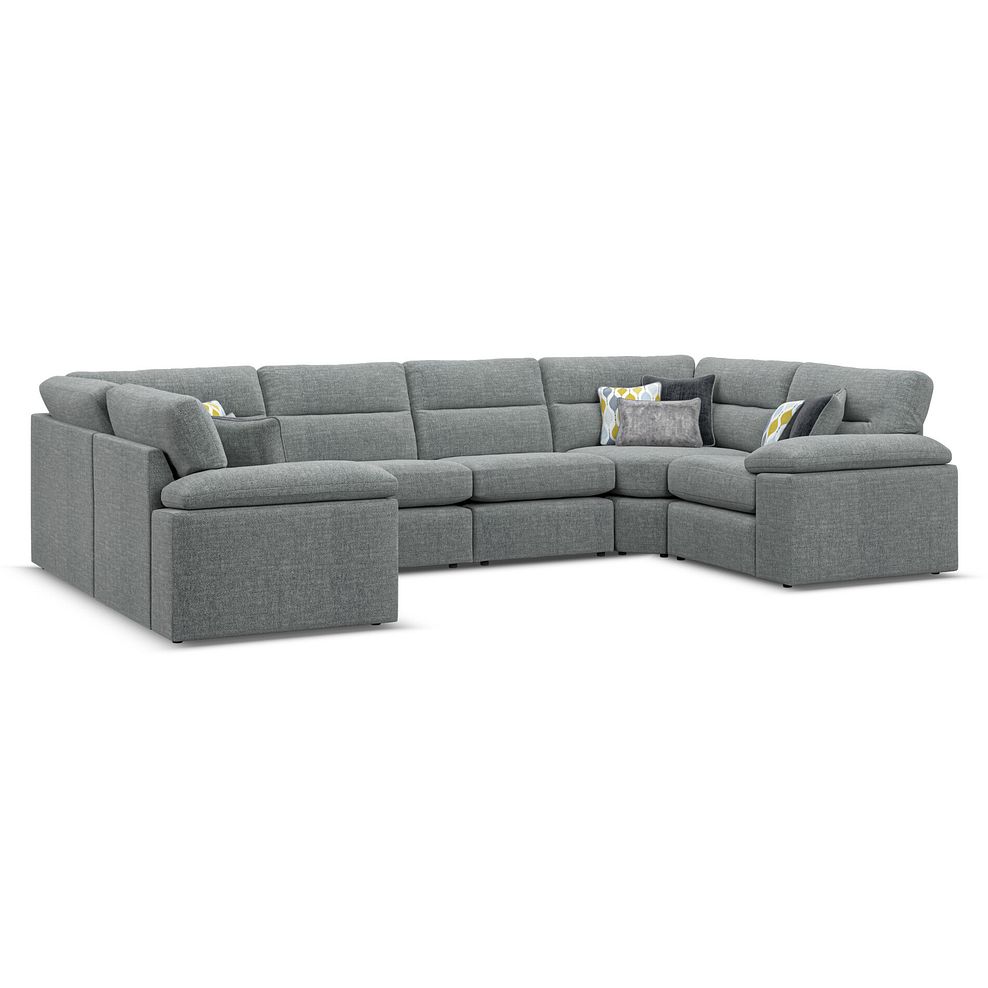 Morgan Small U-Shape Modular Corner Sofa in Santos Steel with Green and Grey Scatters - Group 10 1