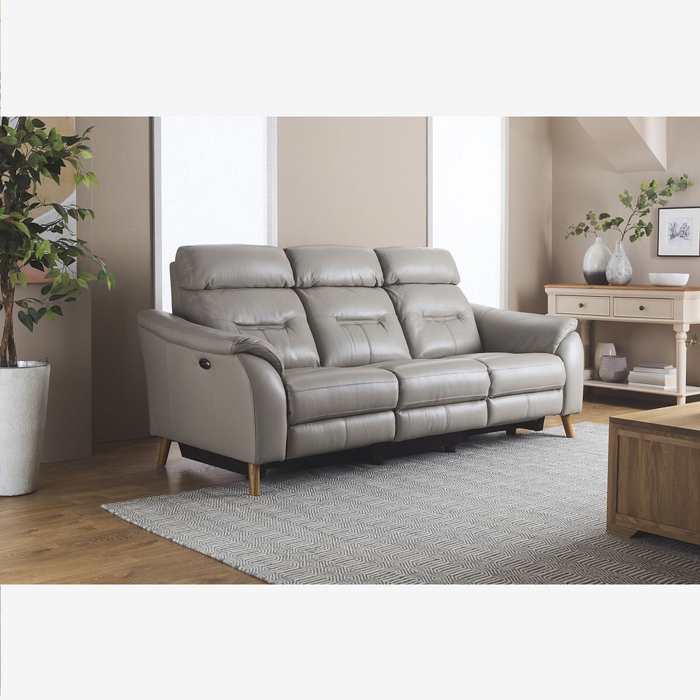 Muse Light Grey Leather 3 Seater Electric Recliner Sofa 1
