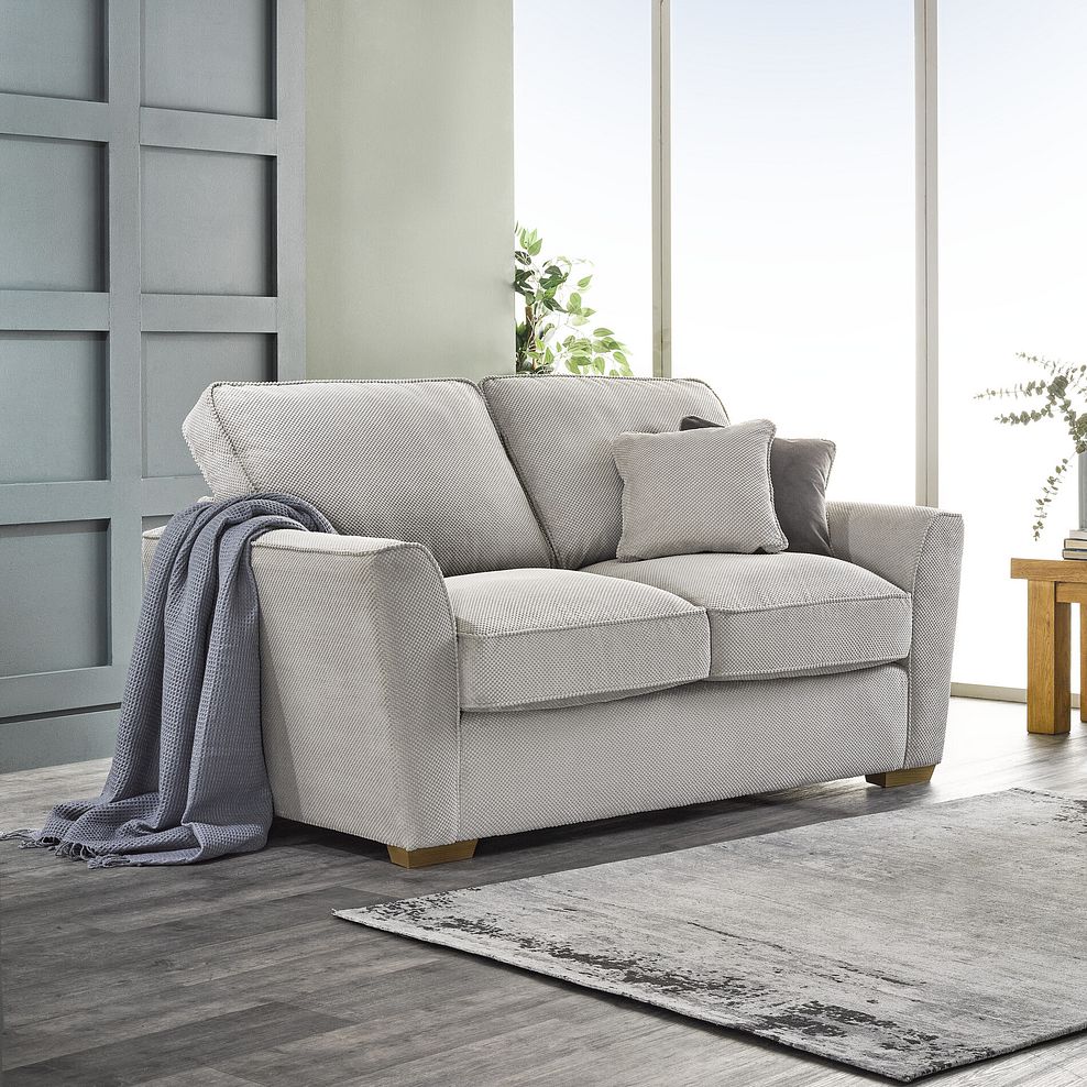 Nebraska 2 Seater High Back Sofa in Aero Silver with Grey Scatters 2
