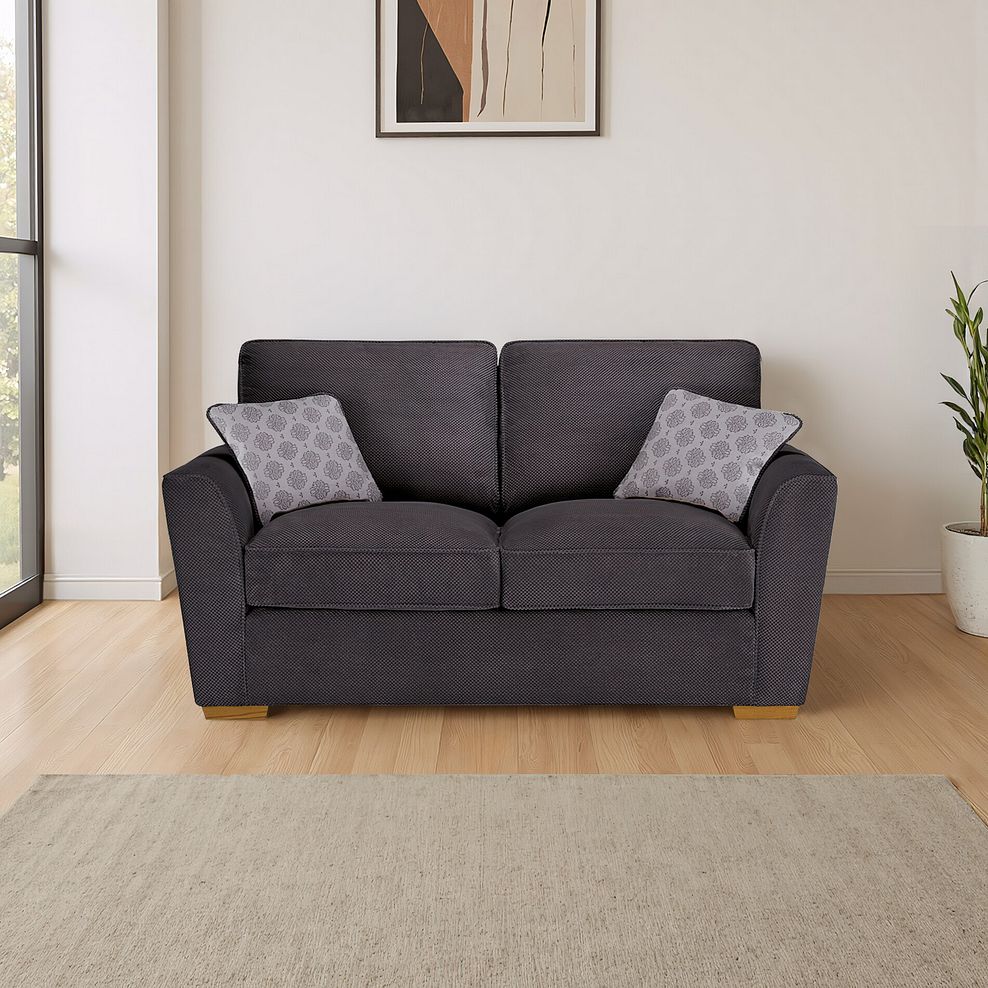 Nebraska 2 Seater High Back Sofa in Aero Charcoal with Grey Scatters 1