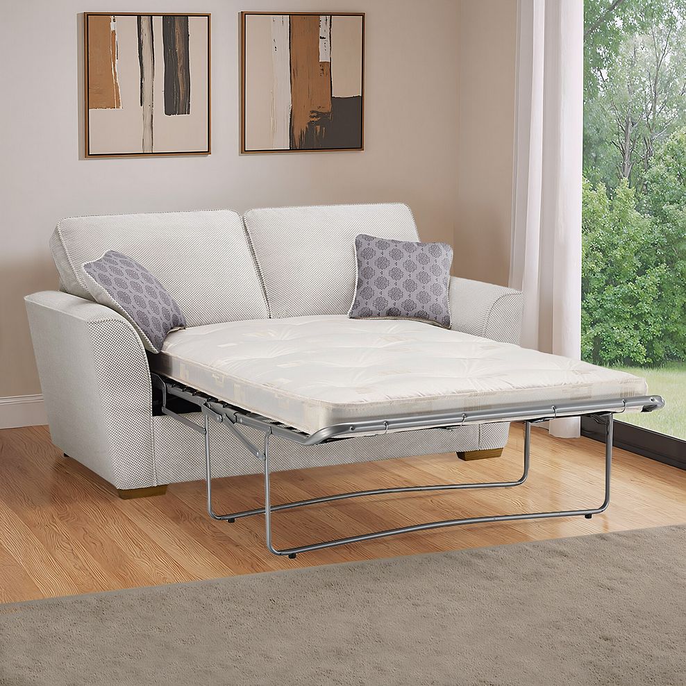 Nebraska 2 Seater Sofa Bed with Deluxe Mattress in Aero Silver with Grey Scatters 1
