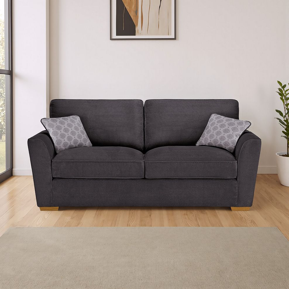 Nebraska 3 Seater High Back Sofa in Aero Charcoal with Grey Scatters 1