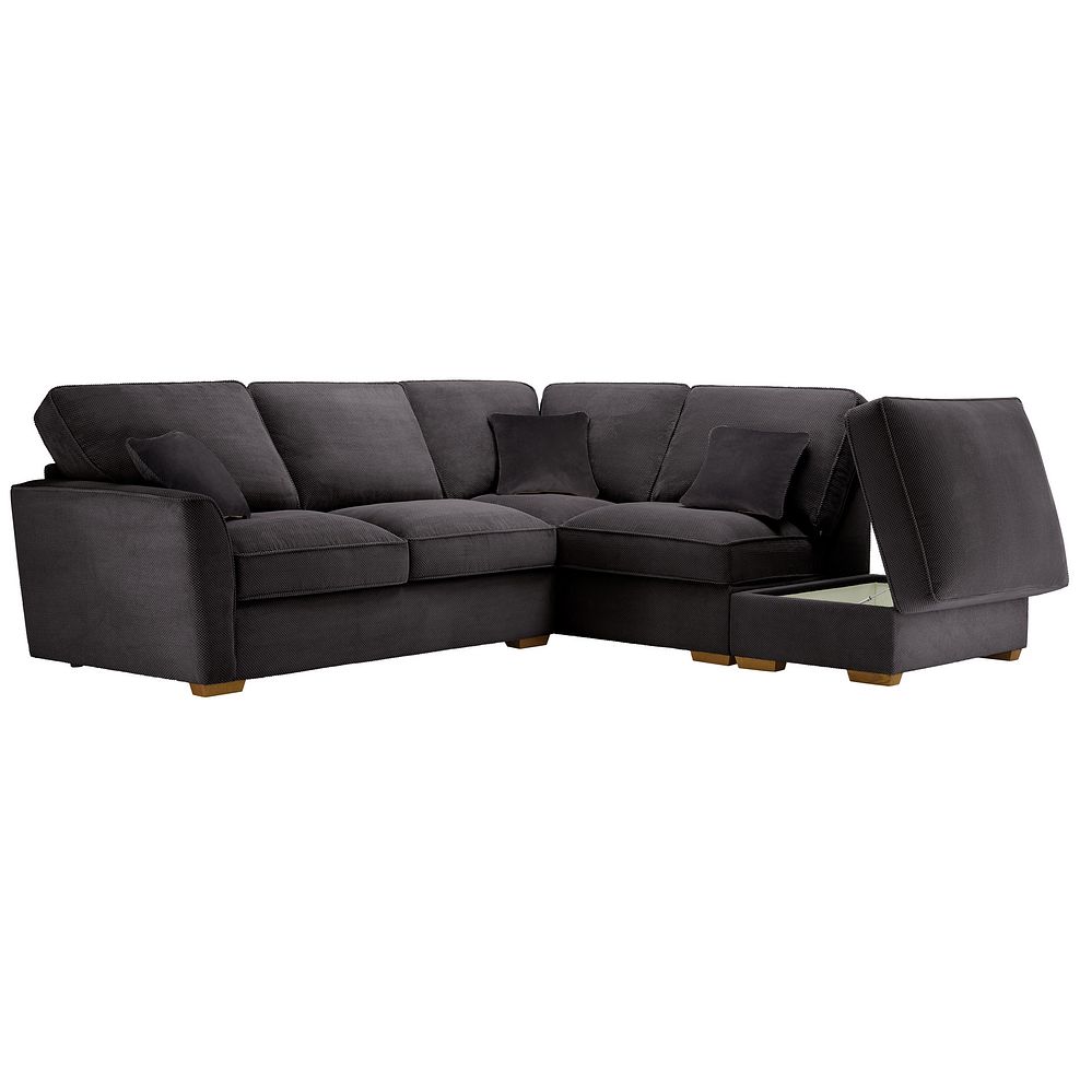 Nebraska Left Hand Corner High Back Sofa with Storage Footstool in Aero Charcoal with Grey Scatters 2